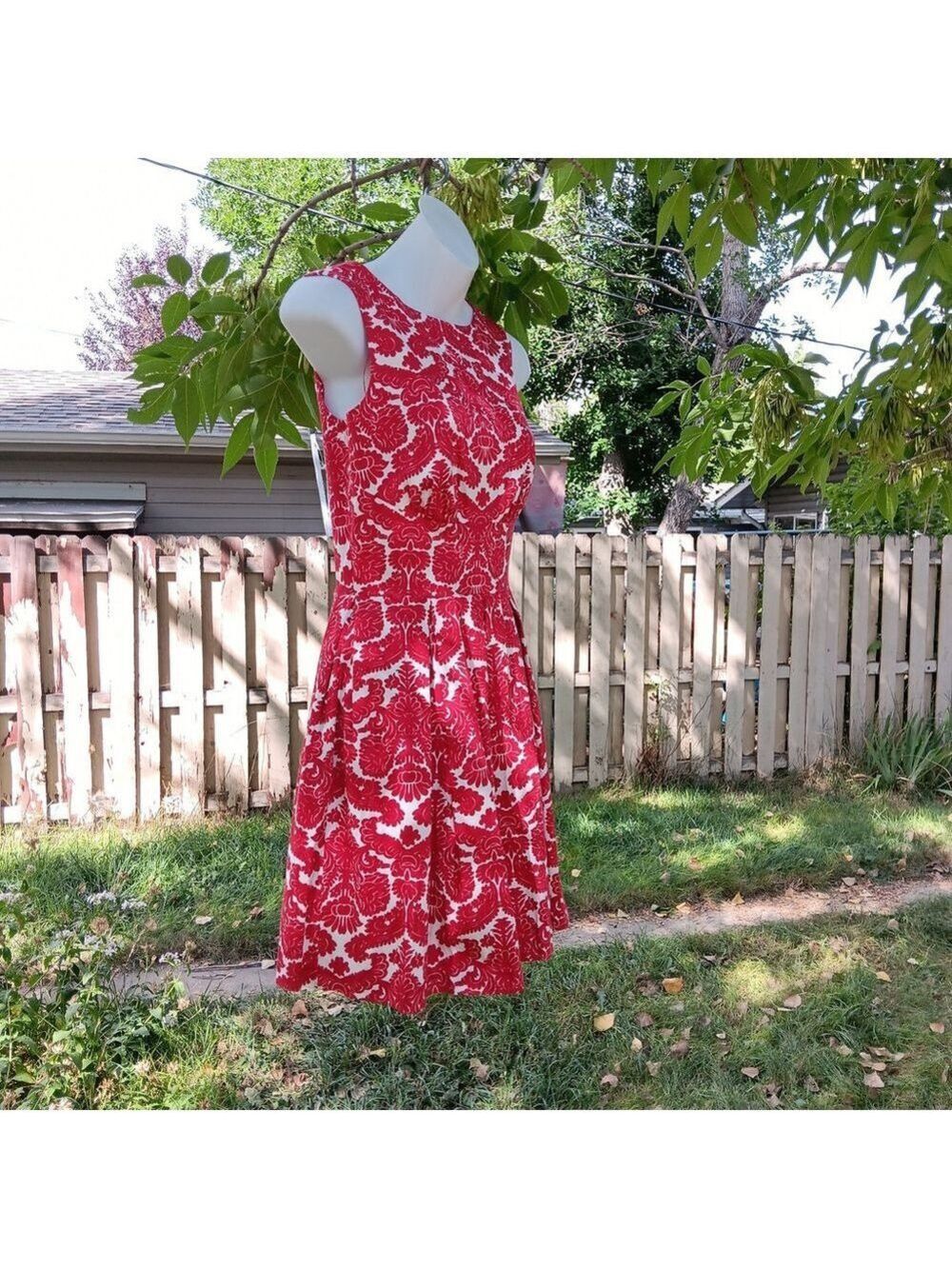 Closet London Red Damask Mini Dress Size 4 - Picture 5 of 6